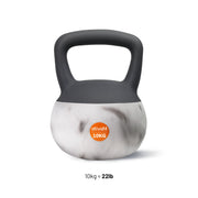 A 10kg kettlebell with a dark gray handle and top half, and a white marble-patterned bottom half. It features an orange circular 'ativaft 10KG' logo on the front.