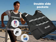 Ativafit Gravity Adjustable Vest with double side pockets for keys, phone, or cards, worn during outdoor running for convenience.