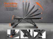 Versatility weight bench with adjustable features on a gray background