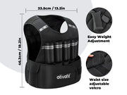 Ativafit Gravity Adjustable Weighted Vest with 13.2in width and 18.2in height, featuring velcro waist and removable weight pouches.