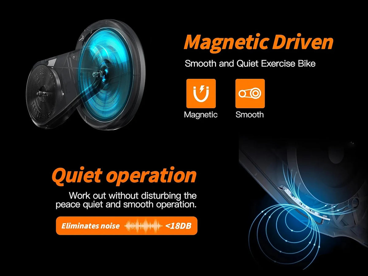Exercise bike with magnetic drive technology on a black background