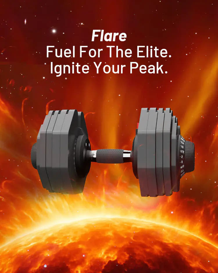 Ativafit Flare dumbbell banner with slogan 'Fuel For The Elite. Ignite Your Peak.'